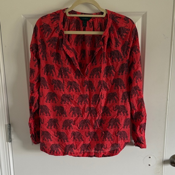J. Crew Other - J. Crew Red Elephant Pattern Blouse Kids size 12